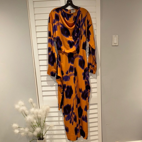 Bold Orange Purple Print Dress 90s Vibe Statement - Size S - Picture 3 of 12